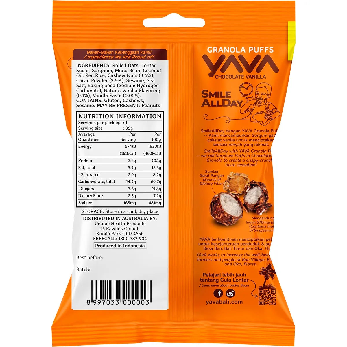 Yava Granola Puffs Chocolate Vanilla 35g