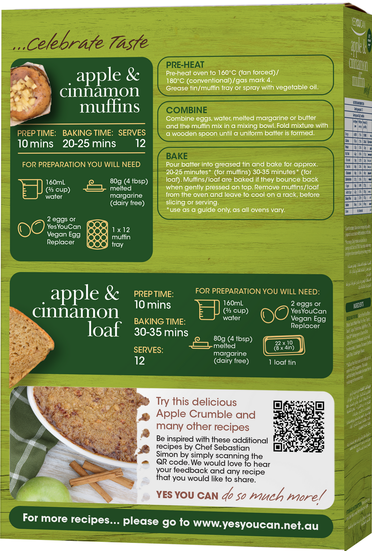 YesYouCan Artisan Apple & Cinnamon Muffin Mix Gluten Free 400g
