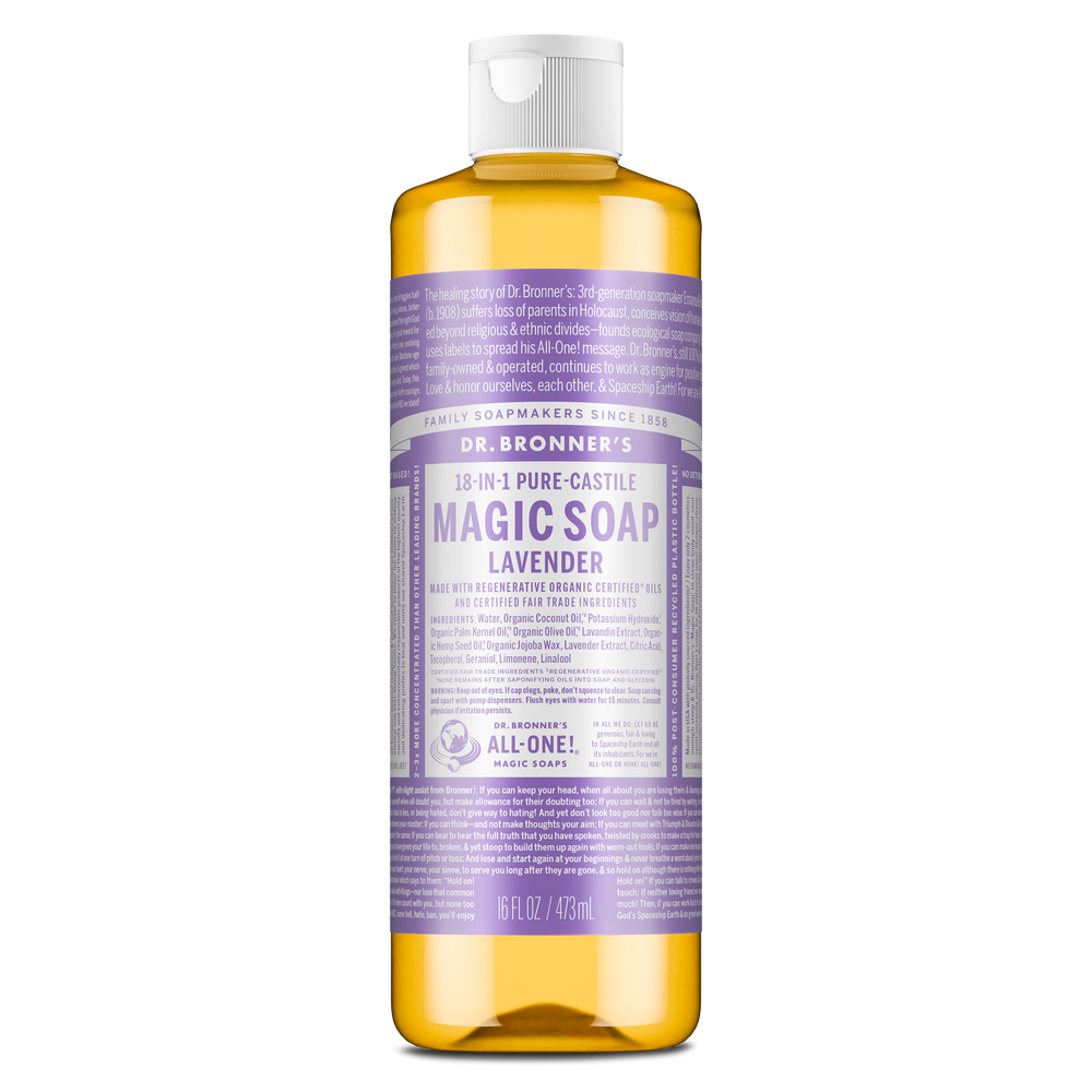 Dr. Bronner's Pure-Castile Magic Soap Liquid (18-In-1) Lavender 473mL Front