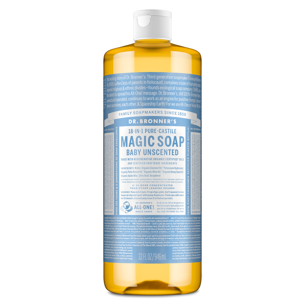 Dr. Bronner's Pure-Castile Magic Soap Liquid (18-In-1) Baby Unscented 946mL Front