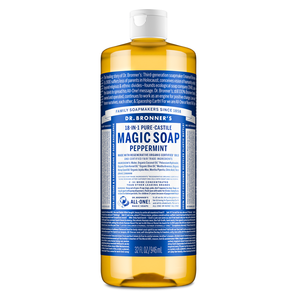 Dr. Bronner's Pure-Castile Magic Soap Liquid (18-In-1) Peppermint 946mL Front