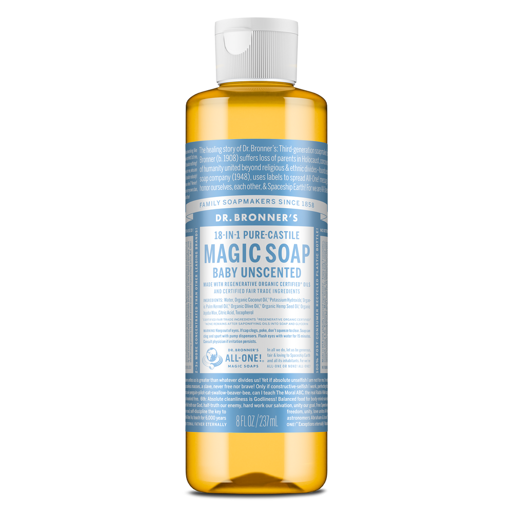 Dr. Bronner's Pure-Castile Magic Soap Liquid (18-In-1) Baby Unscented 237mL Front