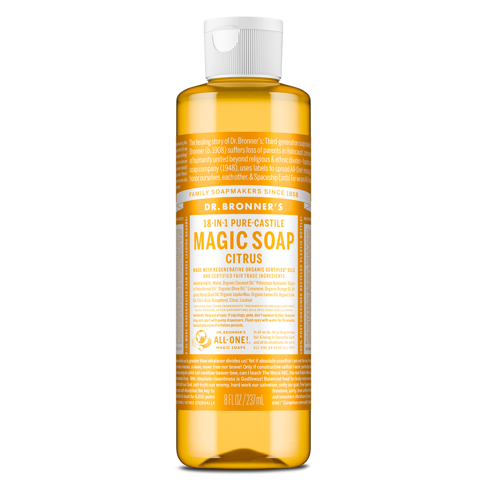 Dr. Bronner's Pure-Castile Magic Soap Liquid (18-In-1) Citrus 237mL Front