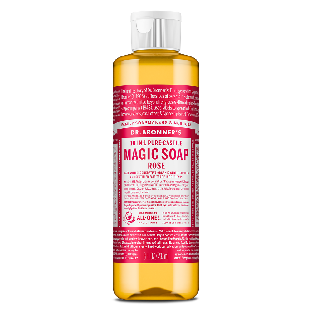 Dr. Bronner's Pure-Castile Magic Soap Liquid (18-In-1) Rose 237mL Front
