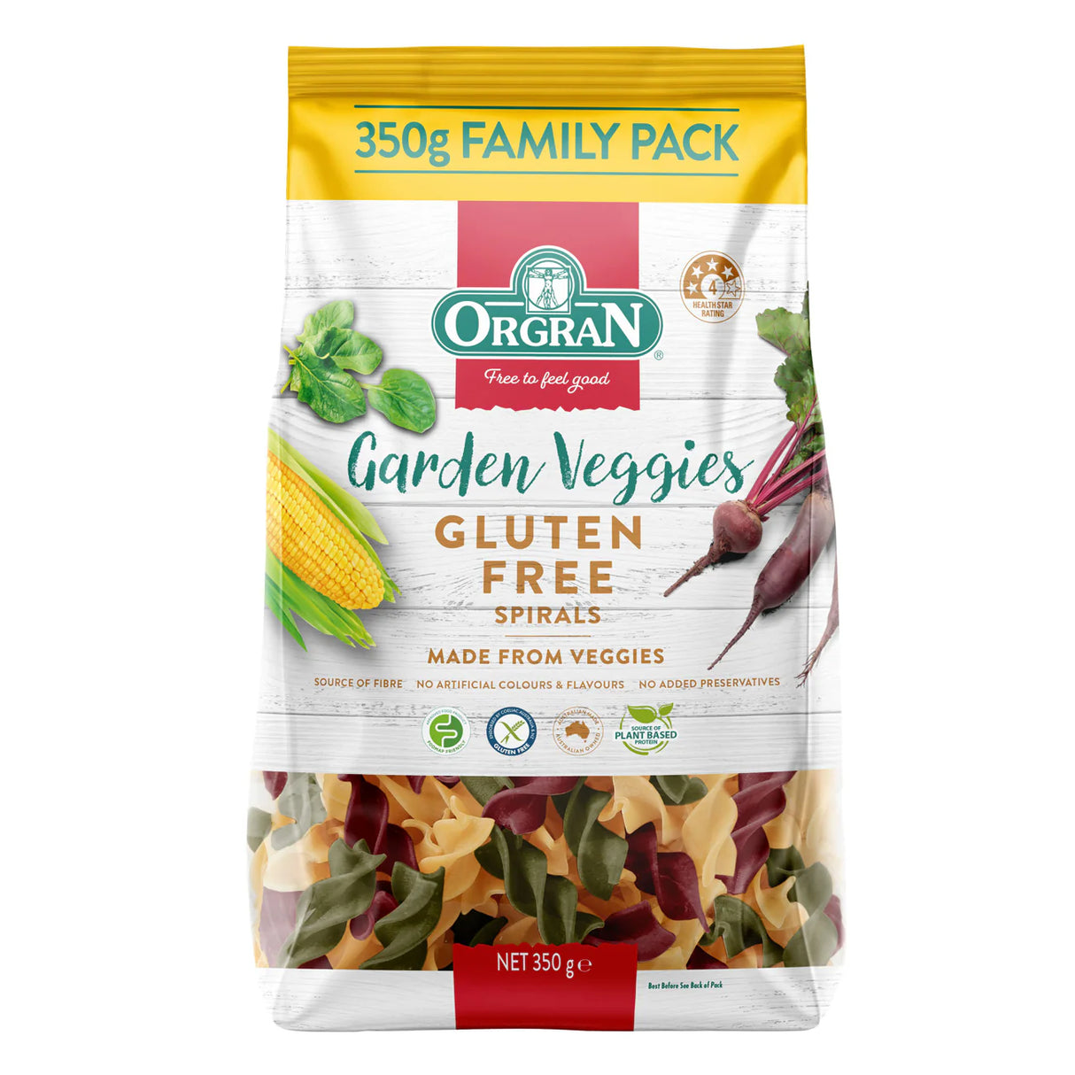 Orgran Gluten Free Pasta Spirals Garden Veggies 350g