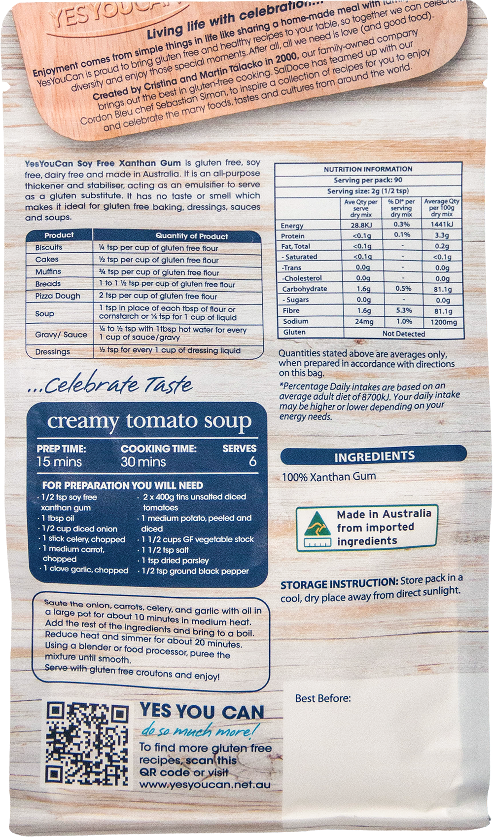 YesYouCan Xanthan Gum-Soy Free Gluten Free 180g