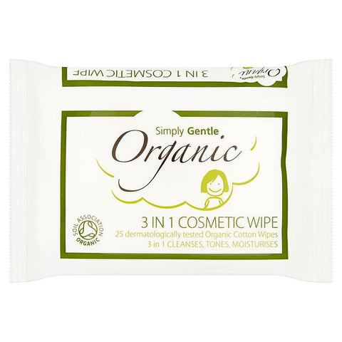 Simply Gentle Organic 3 in 1 Cosmetic Wipe - Cleanses, Tones, Moisturises 25 Wipes