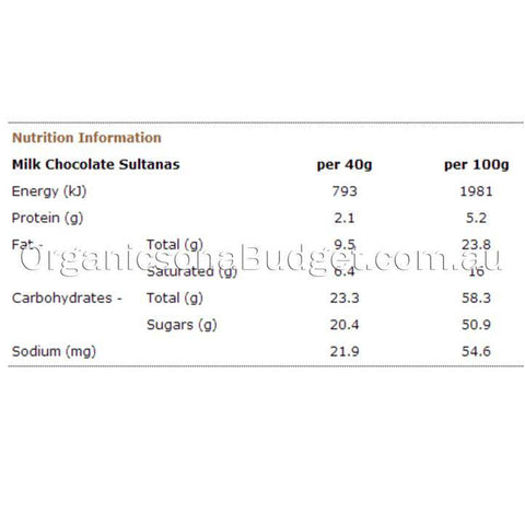 Organic Times Milk Chocolate Sultanas 150g