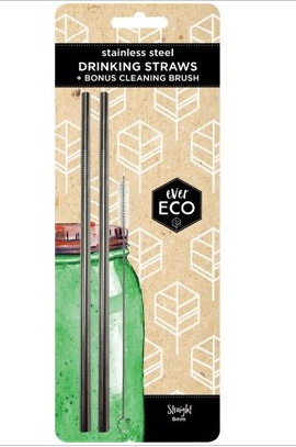EVER ECO Stainless Steel Straws Straight - 2Pack+Brush