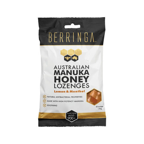 Berringa Australian Manuka Honey Lozenges Lemon & Menthol (made with MGO 900+) x 30 Pack (150g)