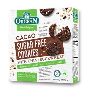 Orgran Gluten Free Cookies Sugar Free Cacao 130g x7