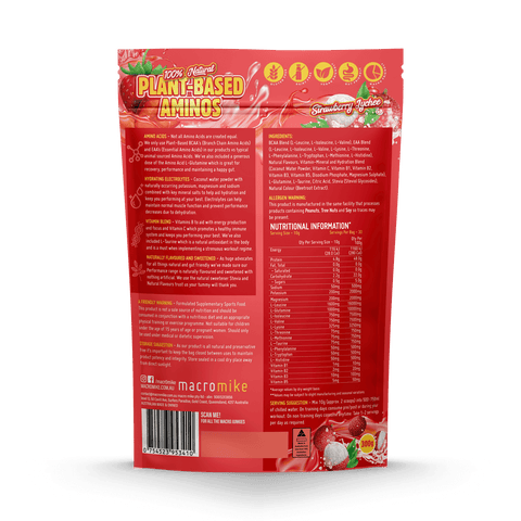 Macro Mike Plant-Based Aminos Strawberry Lychee 300g