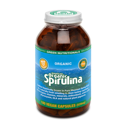 Green Nutritionals Mountain Organic Spirulina Capsules (520mg) - 180 Caps