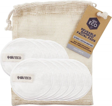 Ever Eco Reusable Bamboo Facial Pads White With Cotton Wash Bag 10