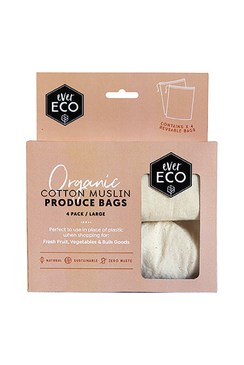 Ever Eco Reusable Produce Bags Organic Cotton Muslin 4 Pack