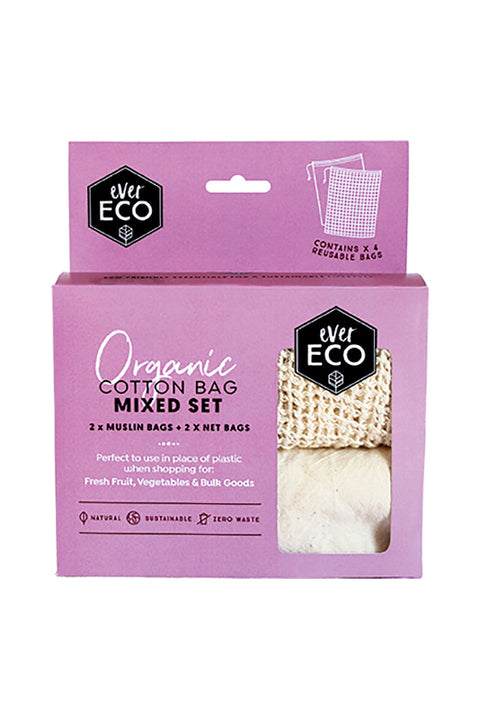 Ever Eco Reusable Produce Bags Organic Cotton Mixed Set 4 Pack