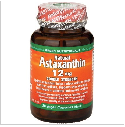 GREEN NUTRITIONALS Natural Astaxanthin Vegan Caps (12mg) Double Strength 20 caps