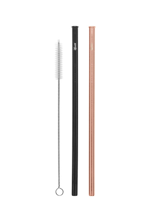 Cheeki Stainless Steel Straws - Straight Rose Gold & Black 2 pack + Brush