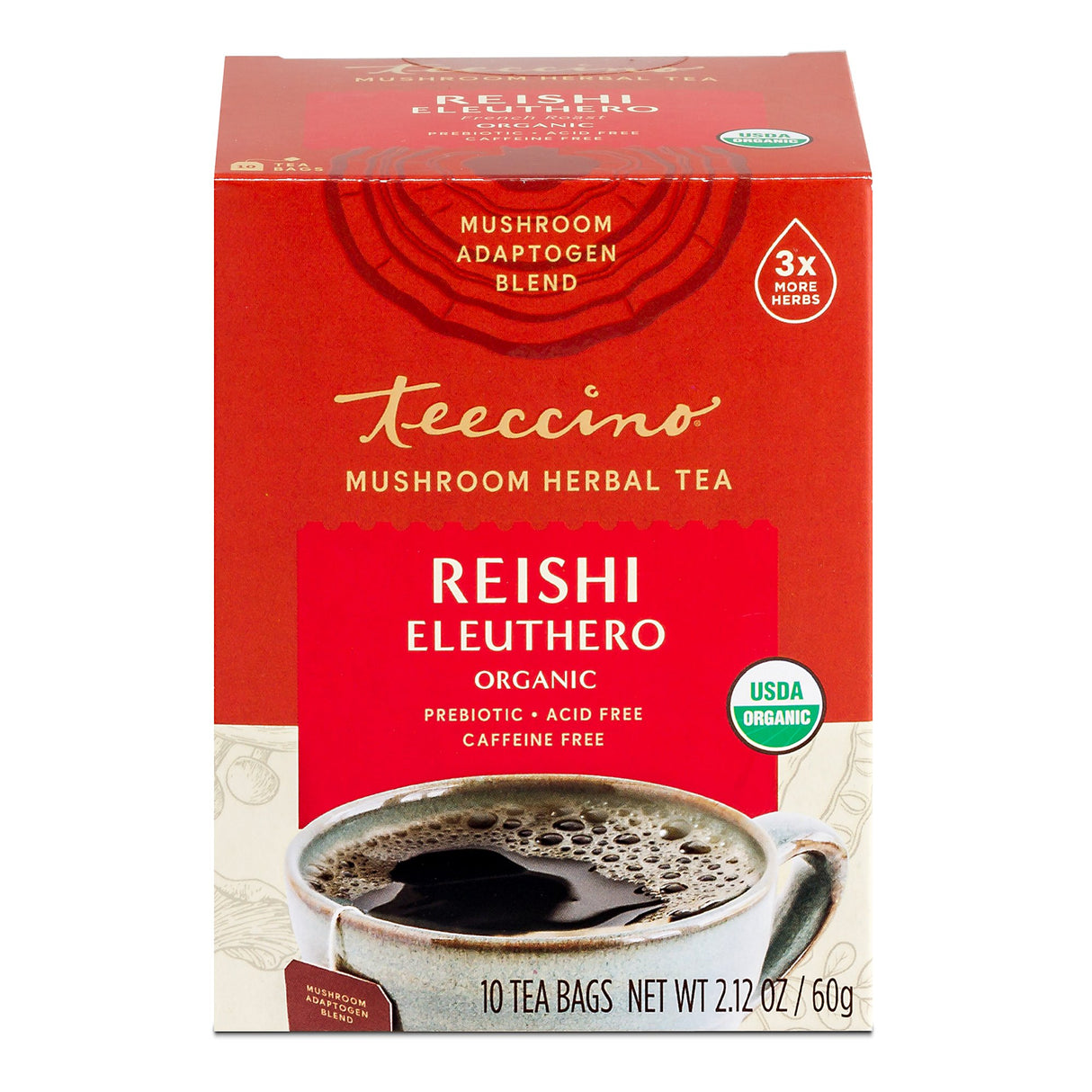 Teeccino Reishi Eleuthero Mushroom x 10 Tea Bags