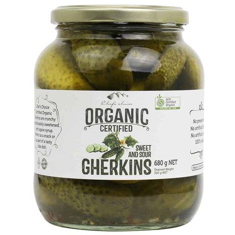 Chef’s Choice Certified Organic Gherkins – Sweet & Sour 680g