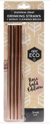 Ever Eco Rose Gold Straws Straight - 4Pack+ Brush