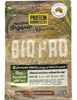 Protein Supplies Australia Bio Pro Sprouted Choc Hazel Rice Protein Powder 500g