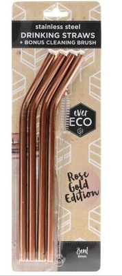 Ever Eco Rose Gold Straws Bent - 4Pack+ Brush