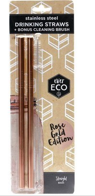 Ever Eco Rose Gold Straws Bent - 2Pack+ Brush