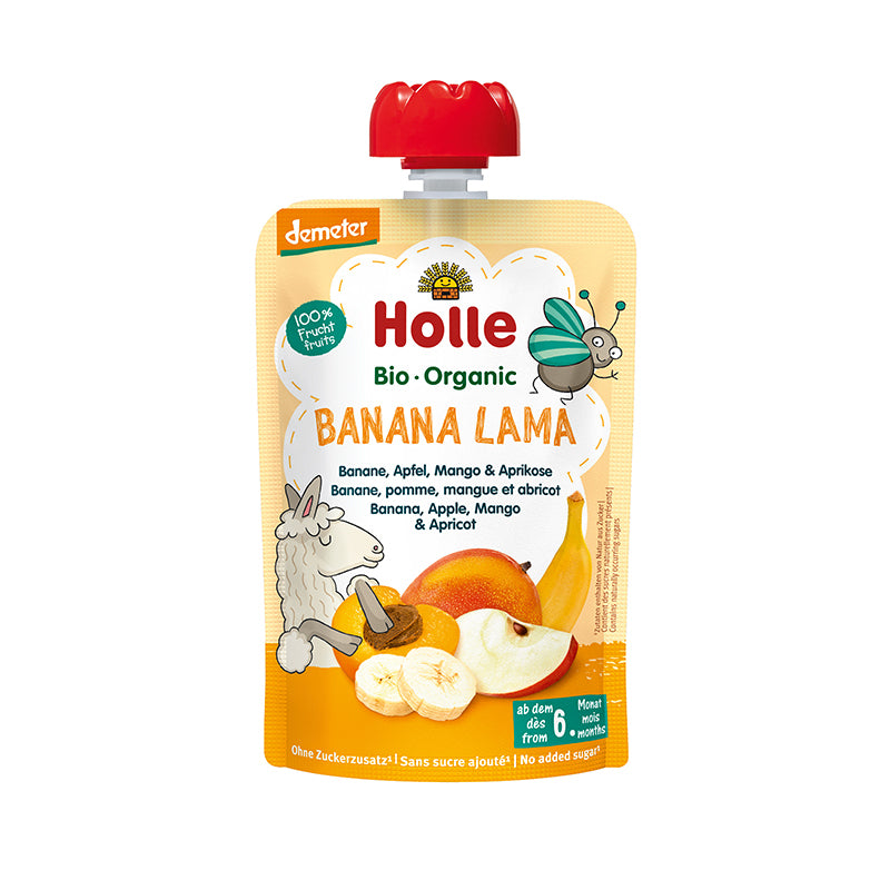 Holle Organic Banana Lama Pouch - Banana, Apple, Mango & Apricot 100g x 12