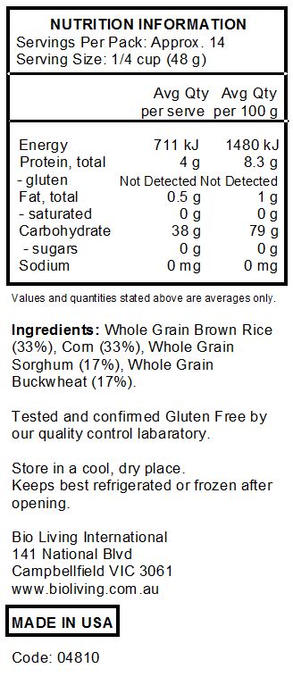 Bob's Red Mill Gluten Free Mighty Tasty Hot Cereal 680g nutrtional information