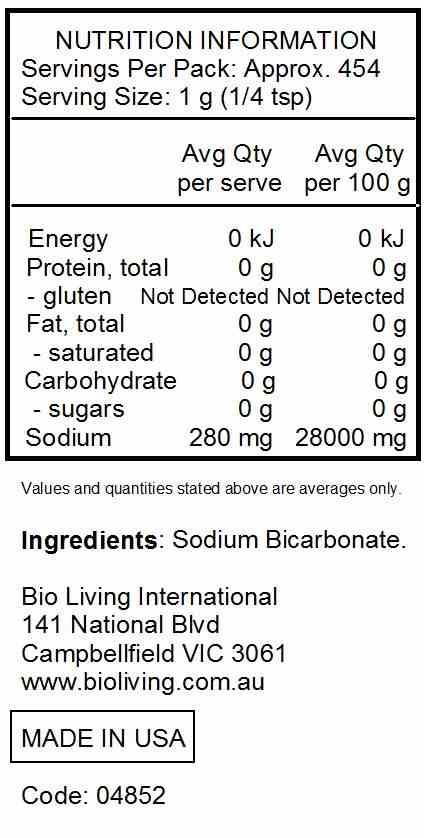 Bob's Red Mill Pure Baking Soda Pouch 454g nutrtional information