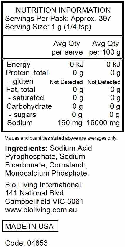 Bob's Red Mill All Natural Baking Powder Pouch 385g nutrtional information