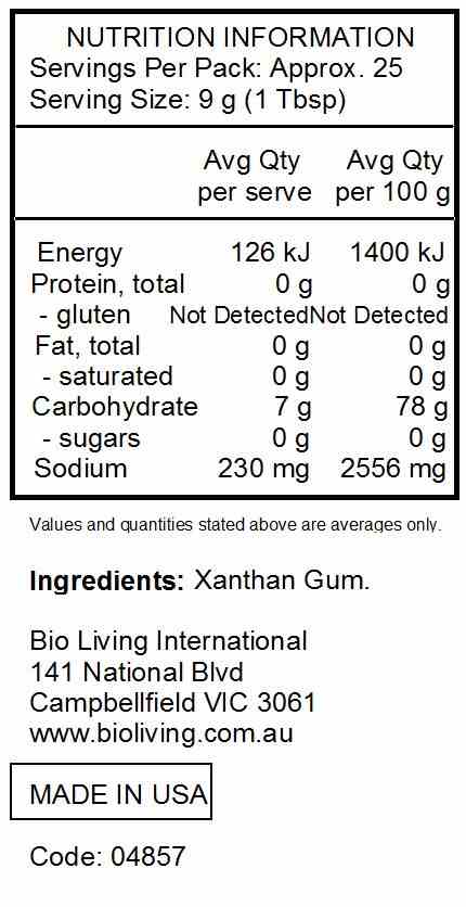 Bob's Red Mill Gluten Free Xanthan Gum 227g nutrtional information