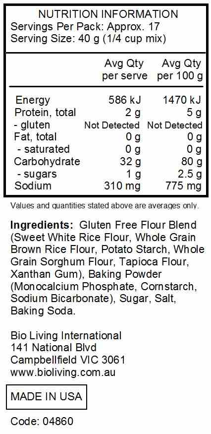 Bob's Red Mill Gluten Free Self Raising Flour 680g nutrtional information