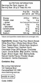 Bob's Red Mill Gluten Free Choc Chip Cookie Mix 623g nutrtional information