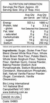 Bob's Red Mill Gluten Free Brownie Mix 595g nutrtional information
