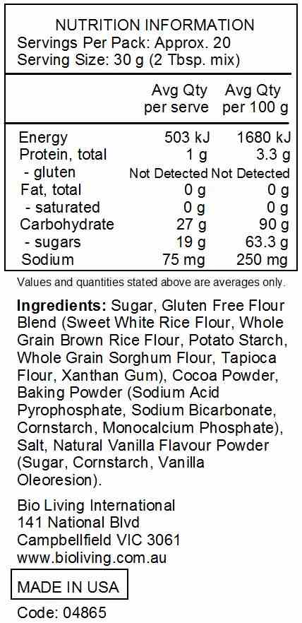 Bob's Red Mill Gluten Free Brownie Mix 595g nutrtional information