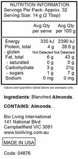 Bob's Red Mill Finely Ground Almond Meal Flour 453g nutrtional information