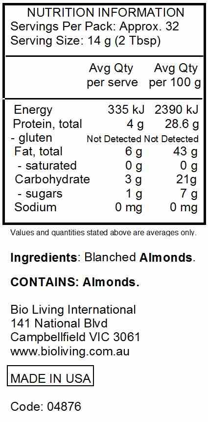 Bob's Red Mill Finely Ground Almond Meal Flour 453g nutrtional information
