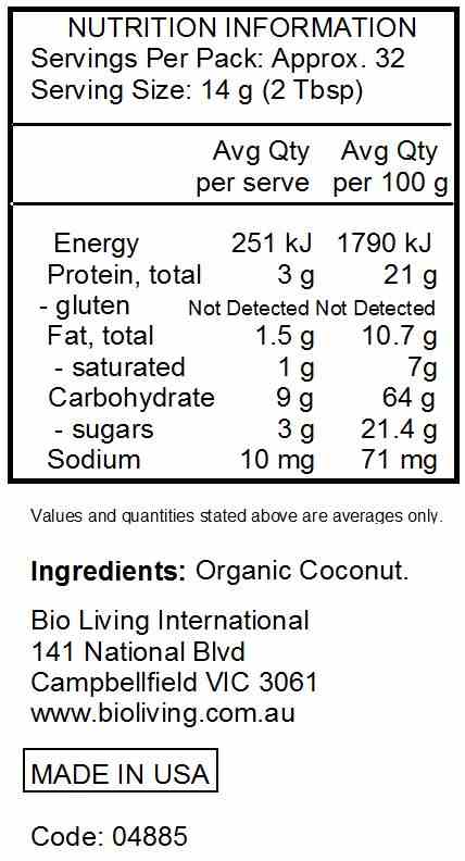 Bob's Red Mill Certified Organic Coconut Flour 453g nutrtional information