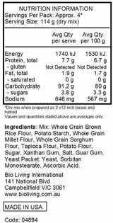 Bob's Red Mill Gluten Free Pizza Crust Mix 454g nutrtional information
