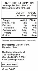 Bob's Red Mill Certified Organic Masa Harina Pouch 680g nutrtional information