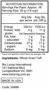 Bob's Red Mill Gluten Free Teff Flour 680g nutrtional information