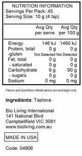 Bob's Red Mill Gluten Free Tapioca Flour (Sulphur Free) 454g nutrtional information