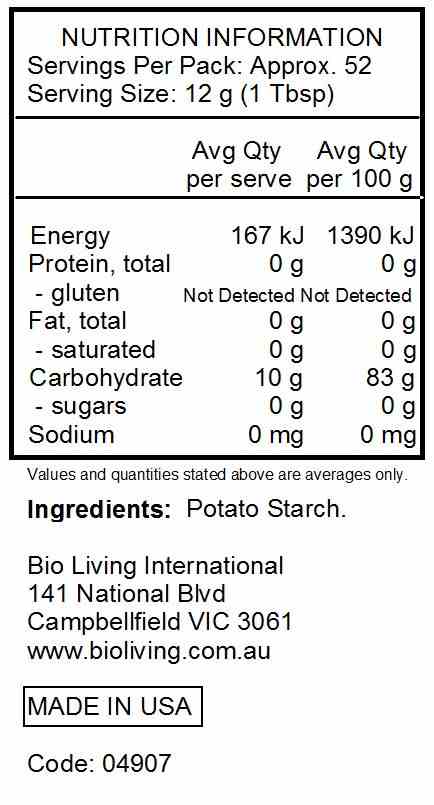 Bob's Red Mill Potato Starch Unmodified 623g nutrtional information