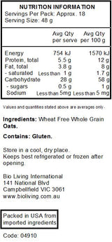 Bob's Red Mill Rolled Oats Pure Wheat Free 907g nutrtional information