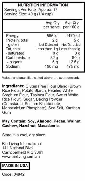 Bob's Red Mill Gluten Free Pancake Mix 680g nutrtional information