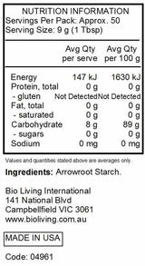 Bob's Red Mill Arrowroot Starch Flour 453g nutrtional information