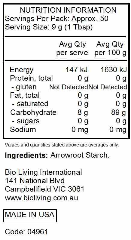 Bob's Red Mill Arrowroot Starch Flour 453g nutrtional information