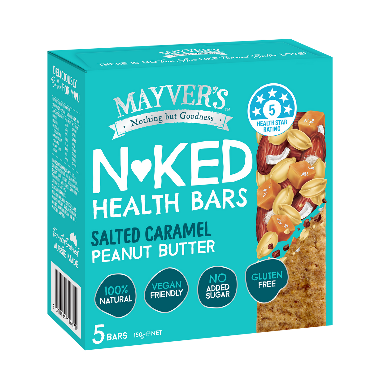 Mayver’s Naked Health Bars Salted Caramel Peanut Butter 40g x 15 Side